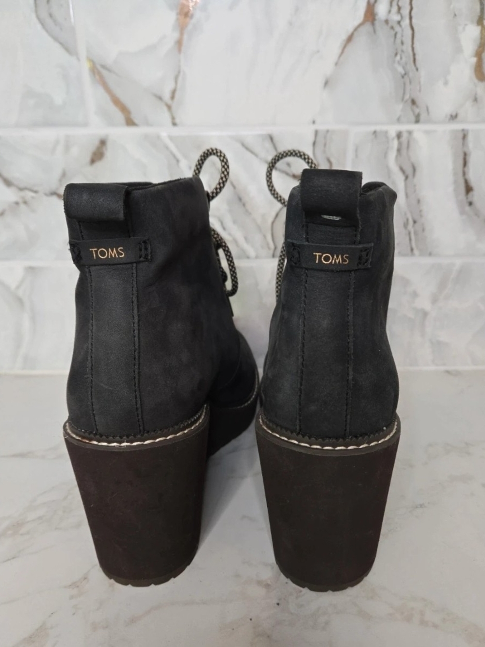 TOMS Black Lace-Up Wedge Ankle Boots – Women’s - Picture 4 of 6